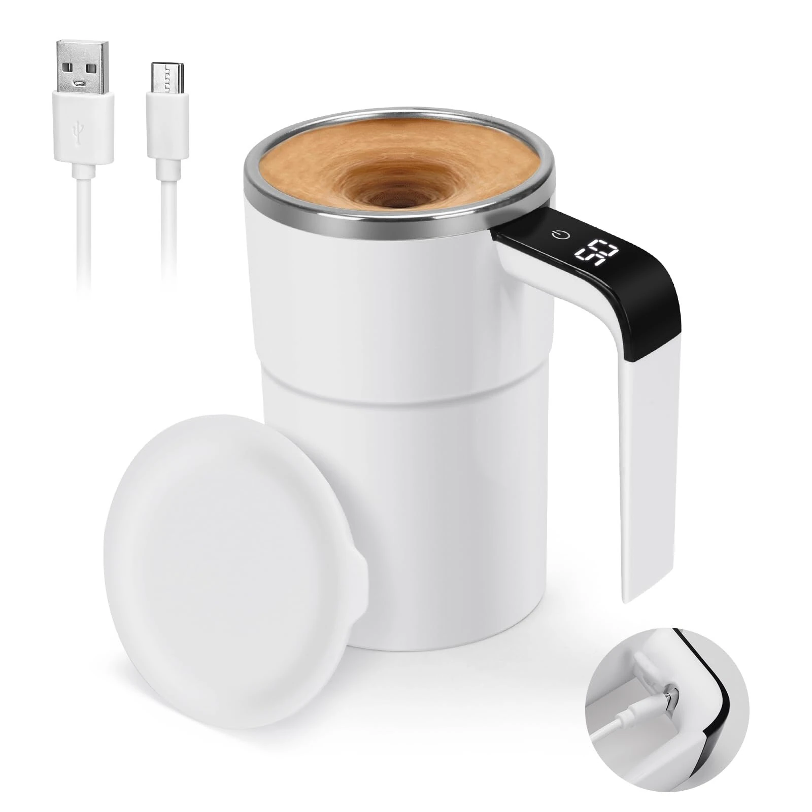 (image for) IPRee Intelligent Magnetic Auto-Stirring Cup with LED Display Temperature 380ml Rechargeable Portable Mixing Coffee Mug For Home & Office Use